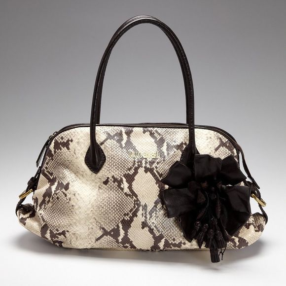 Just Cavalli Snakeskin Embossed Brown Satchel NWT - Picture 2 of 8